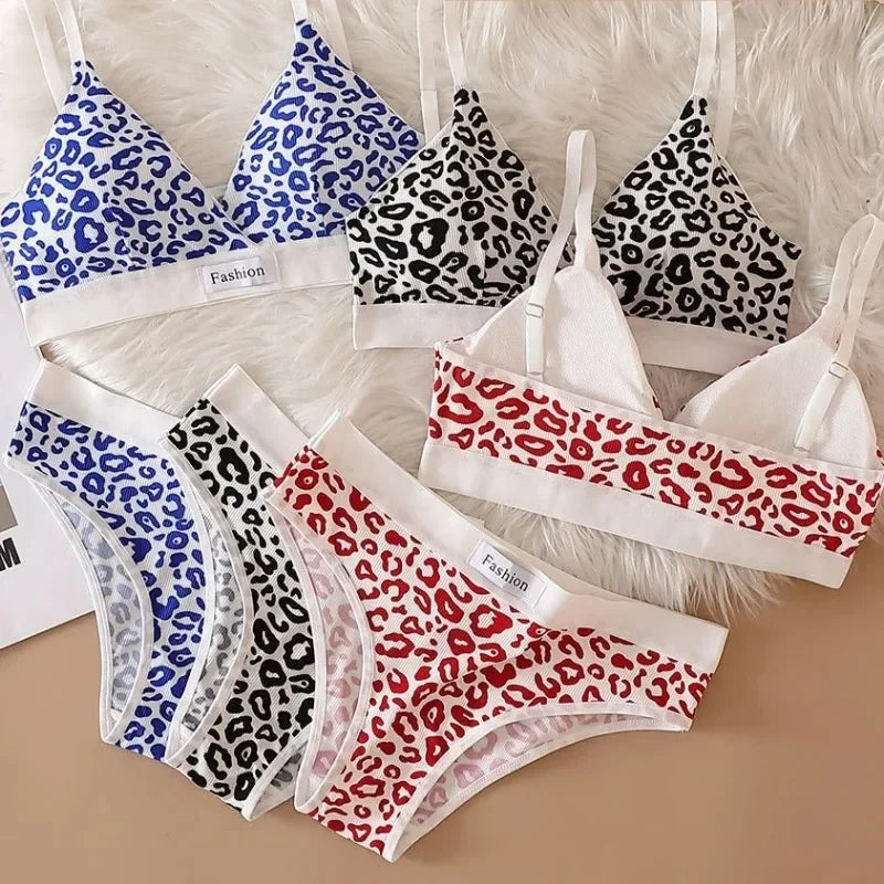 Leopard-Print Traceless Steel-Rim Bra & Underwear Set – Adjustable Strap-Back Support