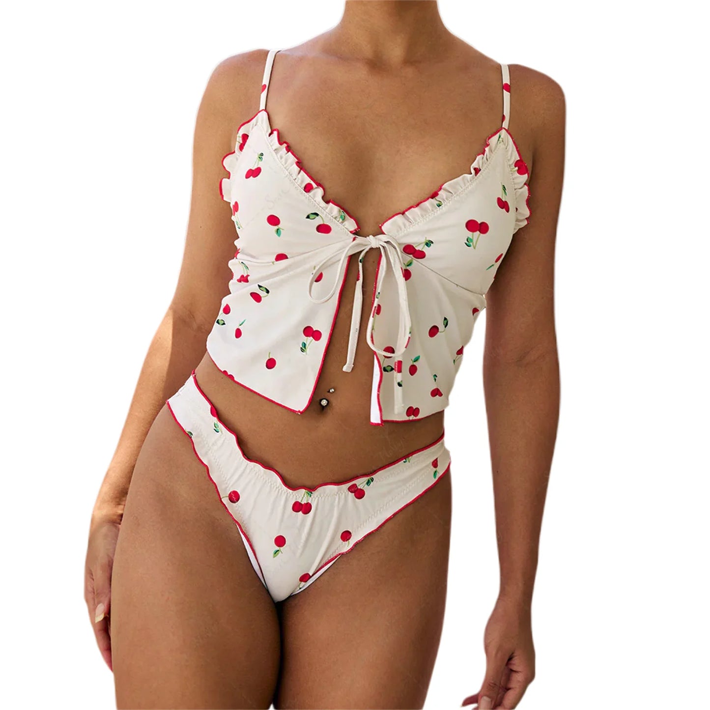 Floral Print Ruffle Off-Shoulder Bikini Top – Tie Front Sleeveless Swimsuit Crop for Women (Top Only)