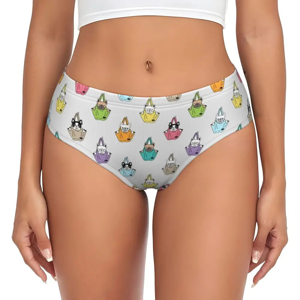 Custom Womens French Bulldog Christmas Santa Claus Brief Panties Female Stretch Underwear Underpants