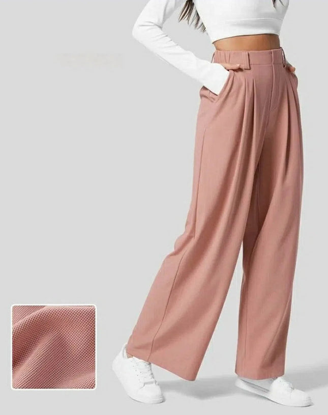 Womens Solid Color Straight Tube Loose Stretch Yoga Pants with Pockets Streetwear Waffle Palazzo Pants Women Joggers Baggy Pants