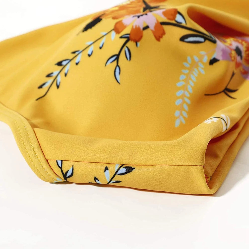 Hot 12 Colors Women Slim Bikini Sets High Waisted Sexy Swimwear 2 Pieces 2025 Solid/Floral Ruched Brazilian Swimsuit Cross Front