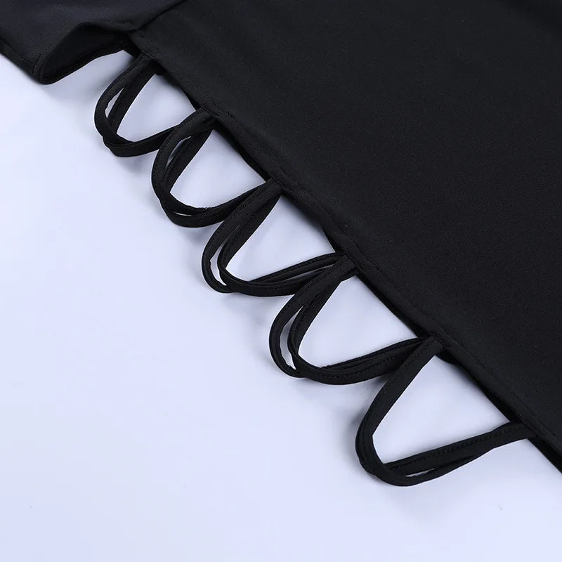 Women's Gothic Dress Summer New Sleveless Slim Sexy Black Wind Hanging Neck Tie Double Split Dress Female Y2K Clothing Dresses