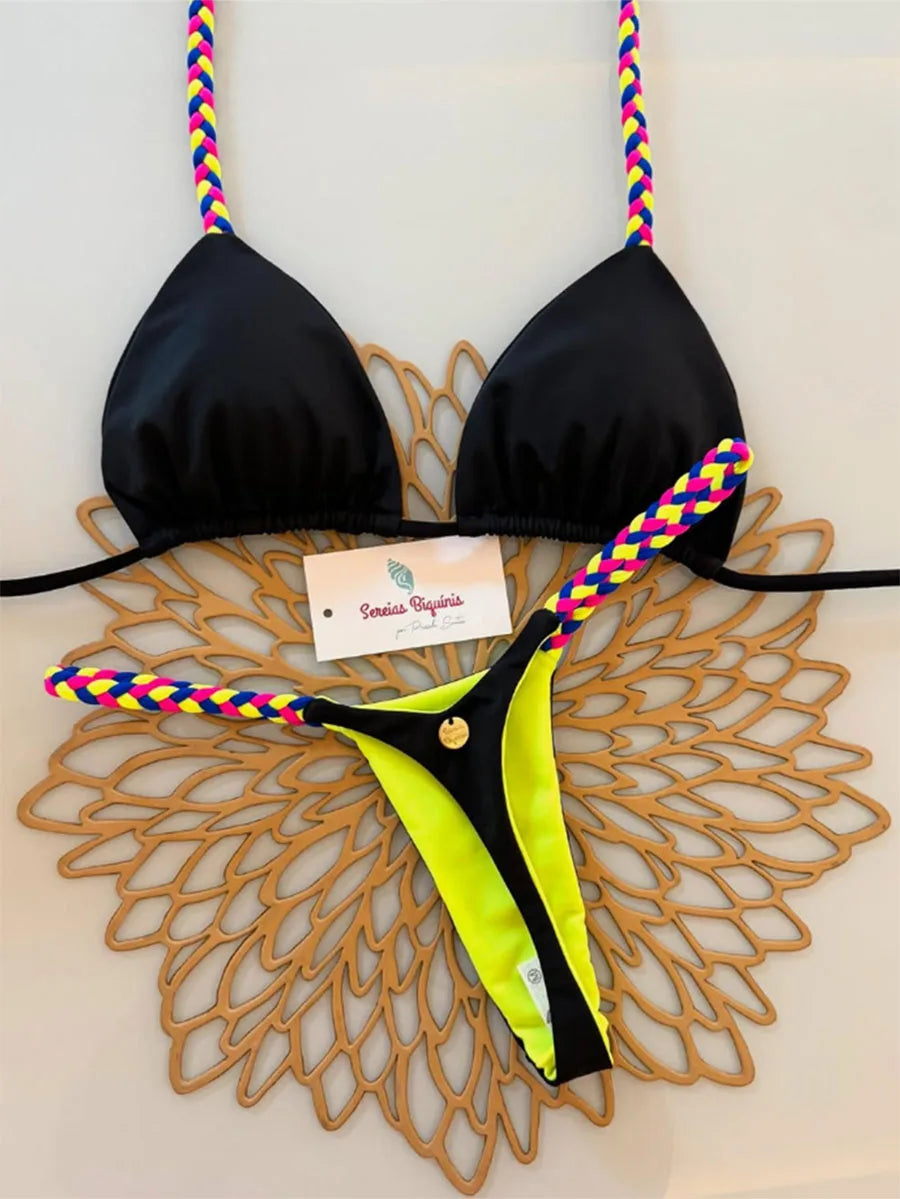 Micro Bikinis 2025 Women Swimsuit New Sexy Swimwear Halter Bikini Set Brazilian Biquini Female Thong Beachwear Party Wear