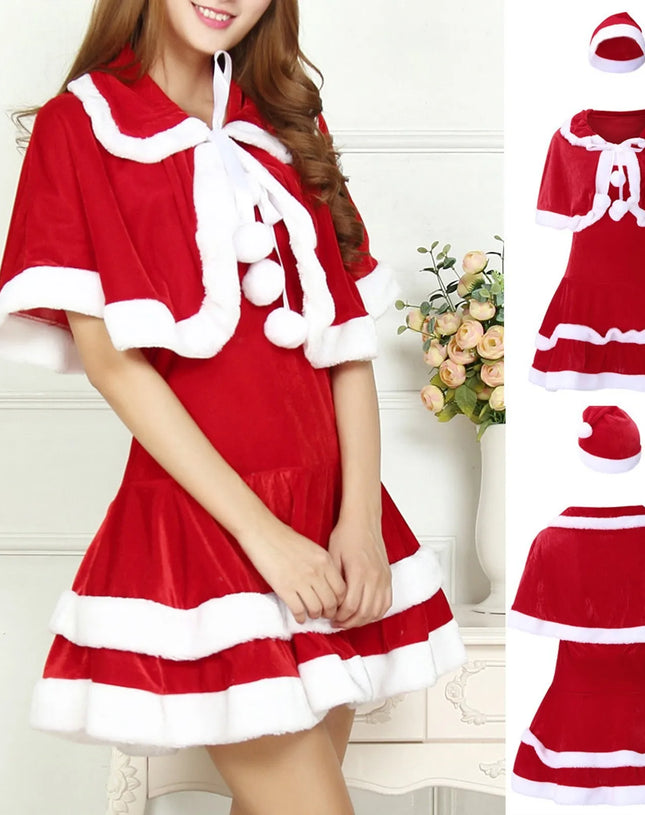 Christmas Lingerie Woman Women'S Cosplay 3pc Lingerie Set Hat Wrap Dress Three Piece Outfit Christmas Day Lingeries Sexy Hot
