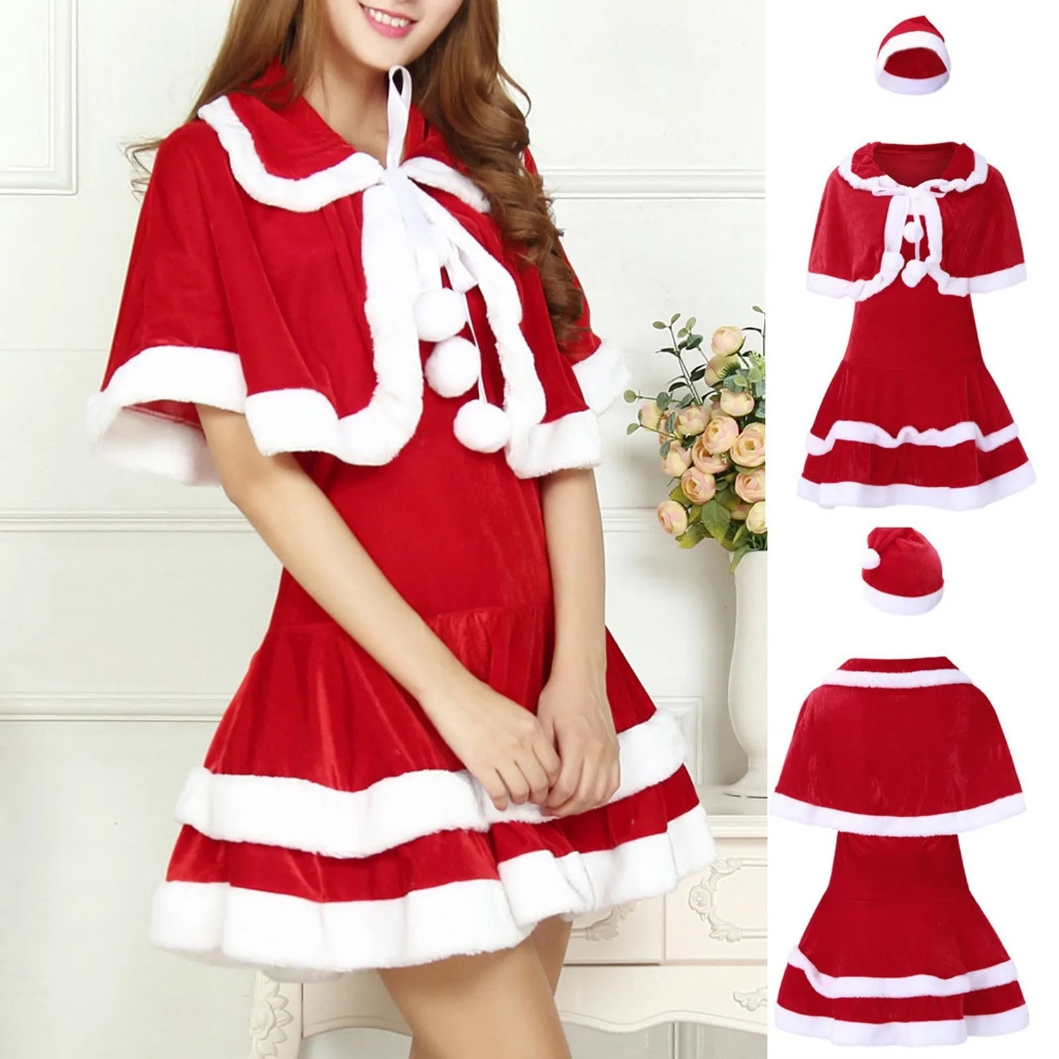 Christmas Lingerie Woman Women'S Cosplay 3pc Lingerie Set Hat Wrap Dress Three Piece Outfit Christmas Day Lingeries Sexy Hot