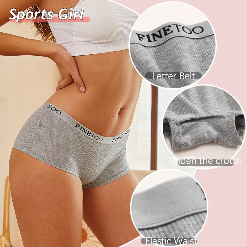 5PCS Women's Cotton Fabric Panties Fashion Letter Solid Color Boyshorts Seamless Cozy Breathable Sports Boxers Female Lingerie