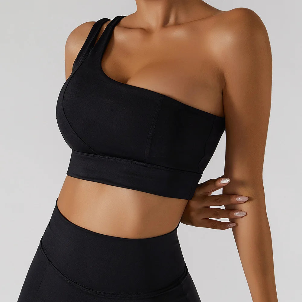 One-Shoulder Push-Up High-Impact Sports Bra – Sexy Gym & Running Vest
