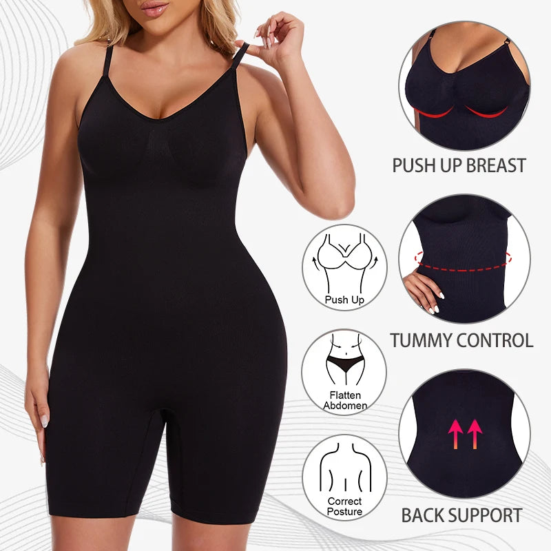 Seamless Tank Bodysuit Shapewear – Full-Body Slimming with Tummy Control, Anti-Chafing Shorts & Butt Lifter Waist Trainer