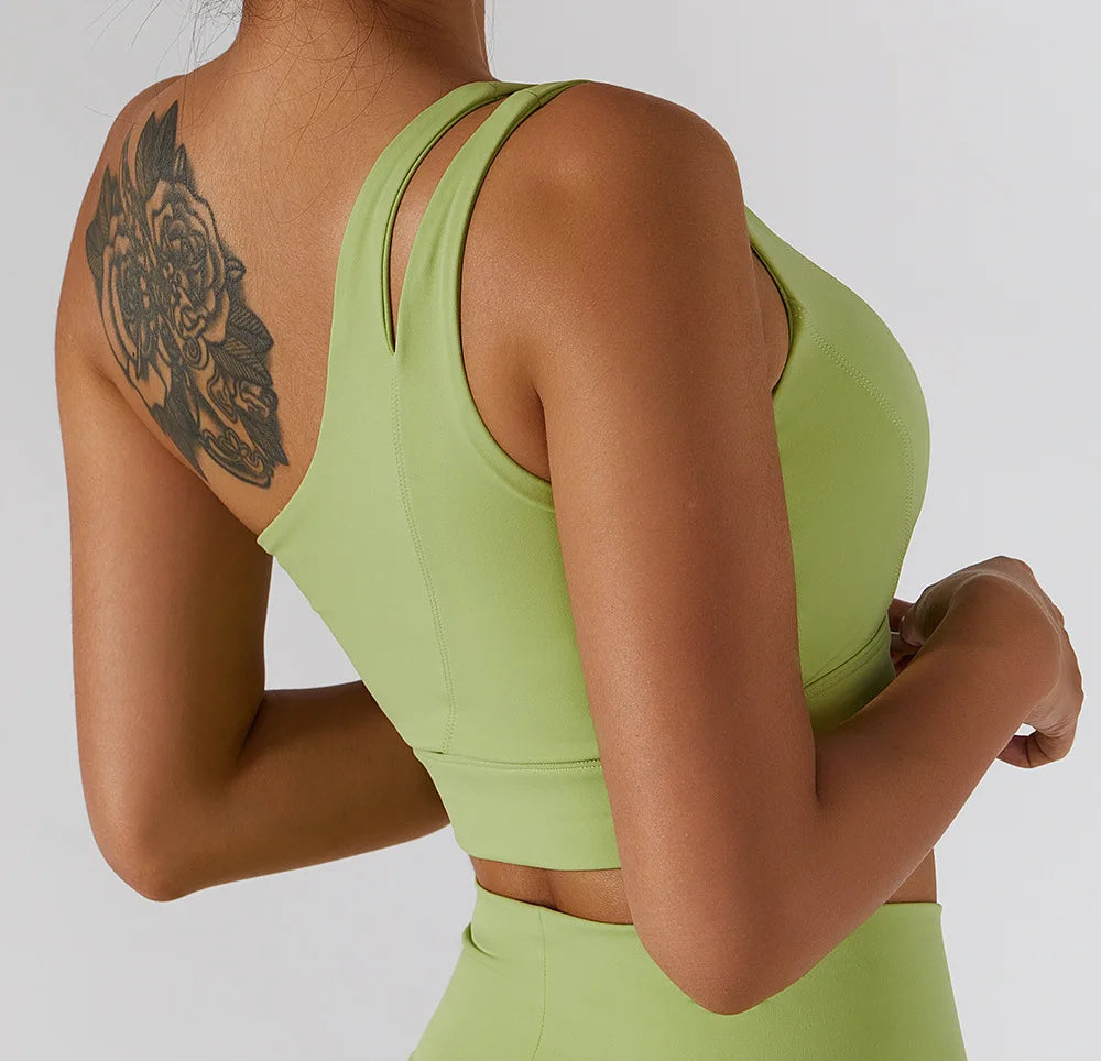 One-Shoulder Push-Up High-Impact Sports Bra – Sexy Gym & Running Vest