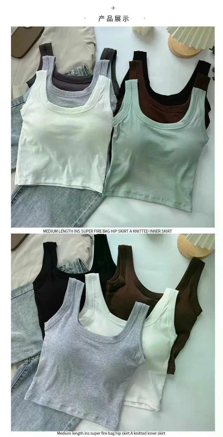 Women's Vest One-Piece No Steel Ring Cotton Chest Pad Wide Shoulder Sports Yoga Vest Underwear Black White Bra Tank Top Women