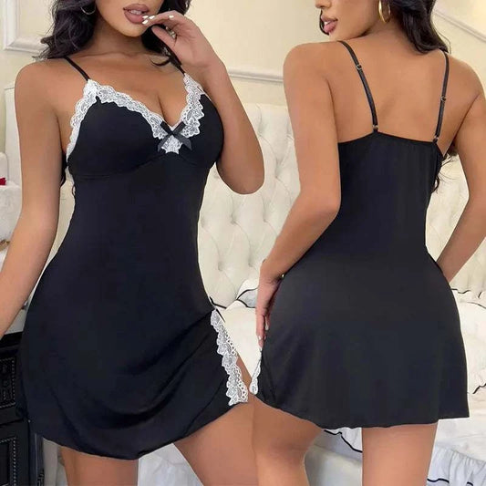 Plus Size Set Lace Bra And Thong Sets Sexy Dress Women's Lingerie V-Neck Nightgown Split Hem Soft Lingeries Female Clothes Hot