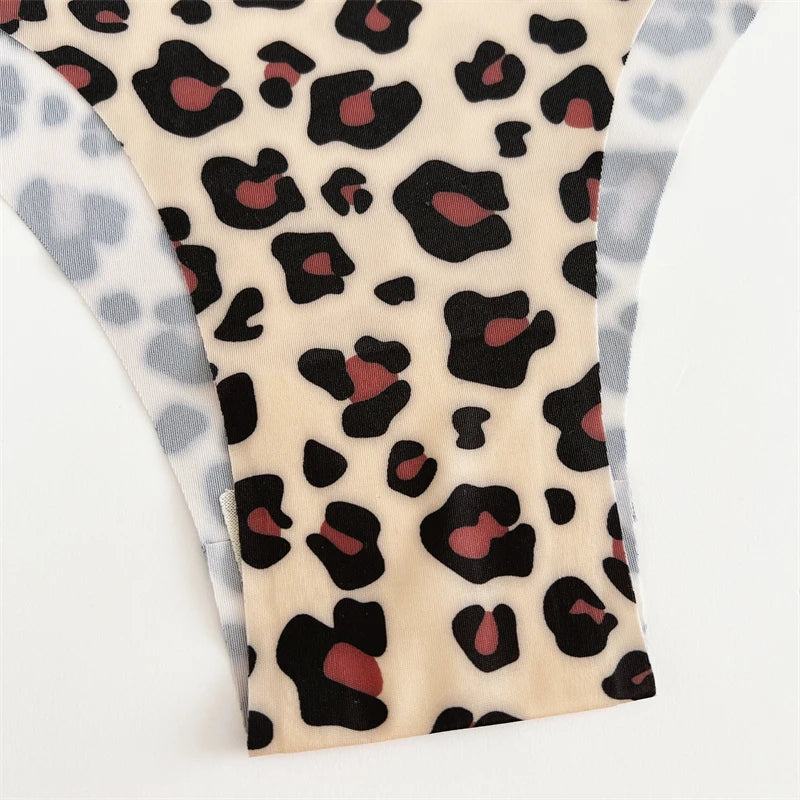 FINETOO Ultra Soft Seamless Graphic Print Thong Set – 4-Pack Stretch Leopard G-Strings for Women