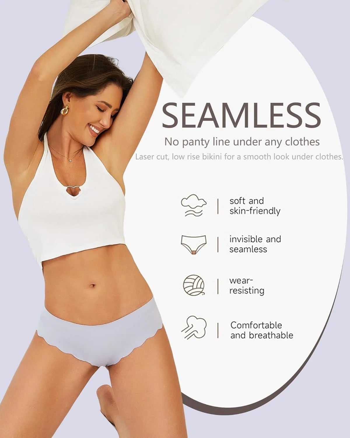 THE SEA Seamless Underwear for Women Cheeky Low Rise Scalloped Edge Hipster No Show Bikini Panties S-XL