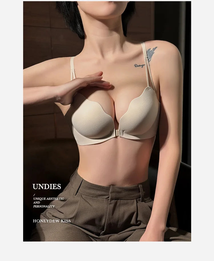 New Front Buckle Beautiful Back Underwear Women's Small Breasts Gathered Integrated Non-wired Breathable Non-marking Bra