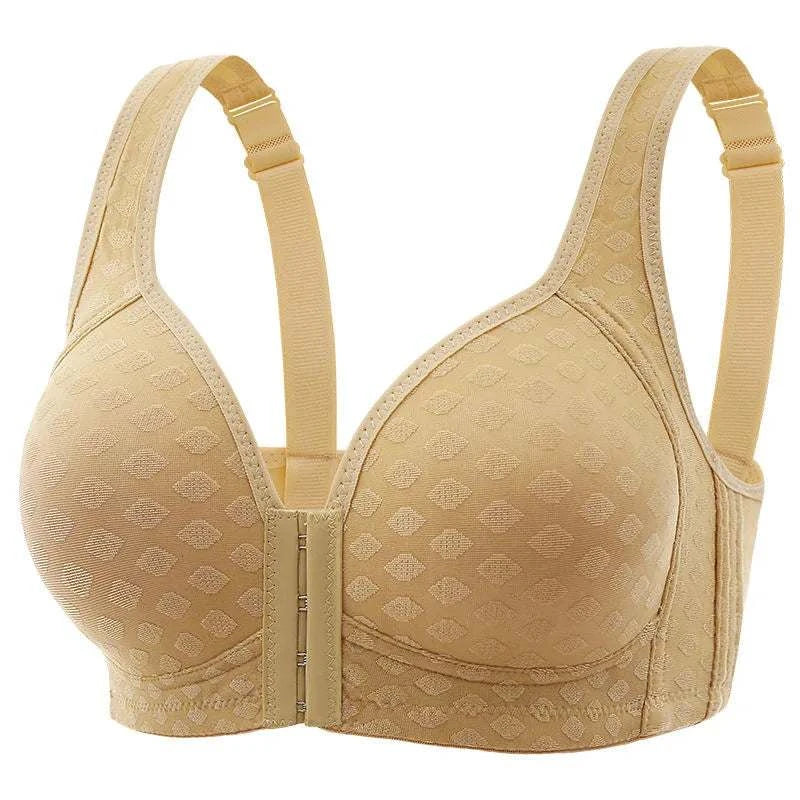 FallSweet Plus Size Front Closure Bra for Women, Seamless Wireless Push Up Bralette, Plaid Print Lingerie Comfortable Brassiere