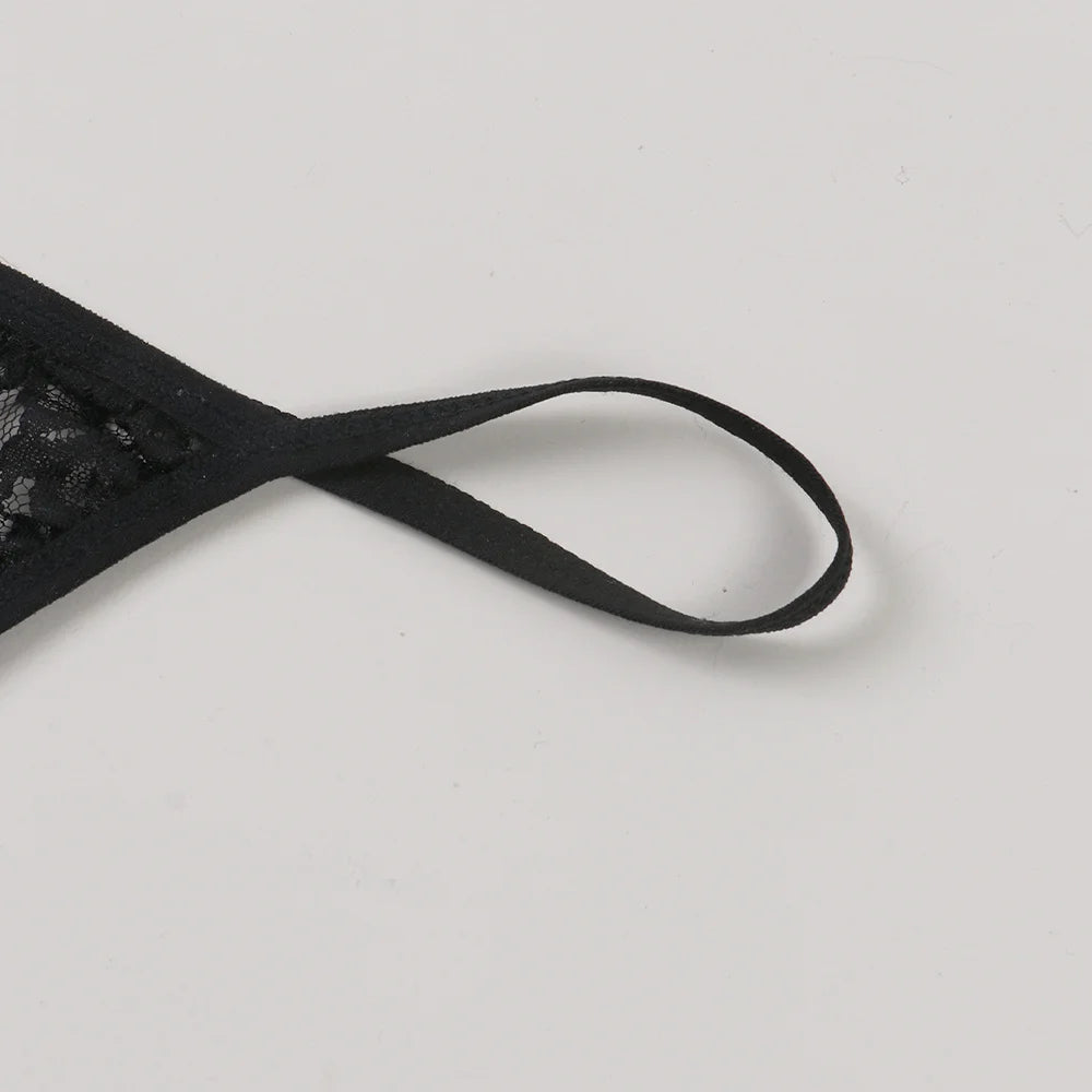3PCS Sexy Lace See-Through Thong Bikini Set – V-Strap Panties Lingerie for Women