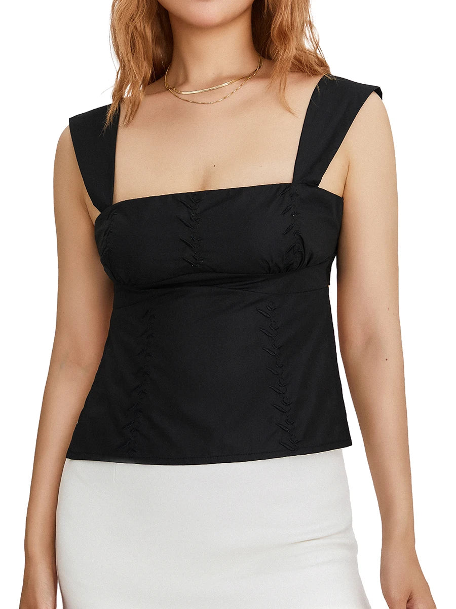 Women Camisole Sleeveless Backless Lacing Embroidery Summer Tops for Party Club