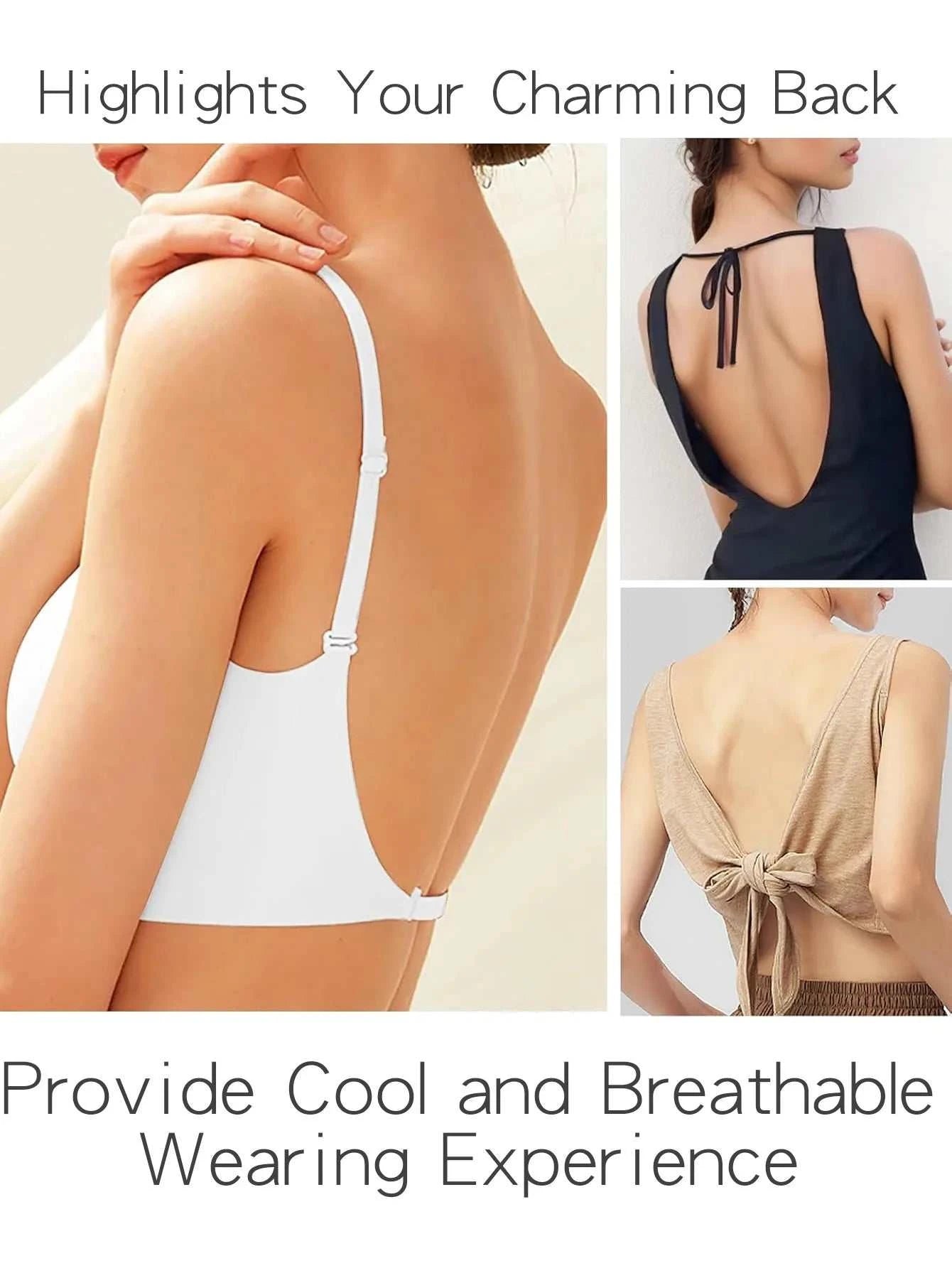 Women Invisible Bra Deep U Plunge Bras Backless Top for Dresses Sexy Lingerie with Transparent Strap Push Up Strapless Underwea