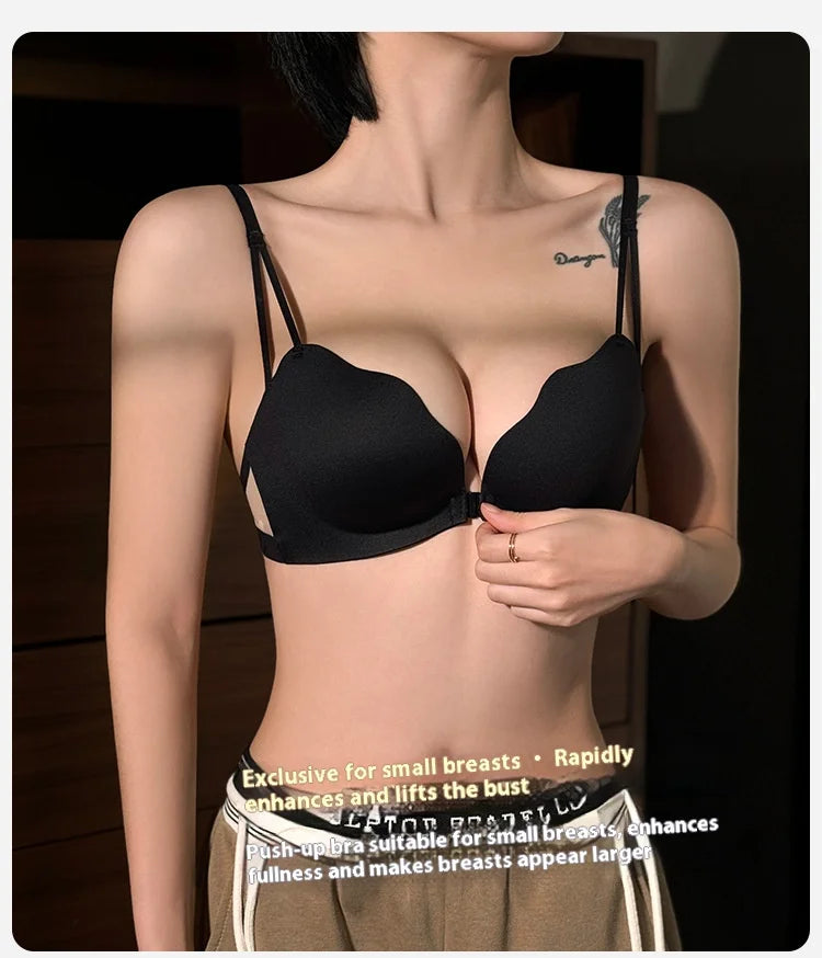 New Front Buckle Beautiful Back Underwear Women's Small Breasts Gathered Integrated Non-wired Breathable Non-marking Bra