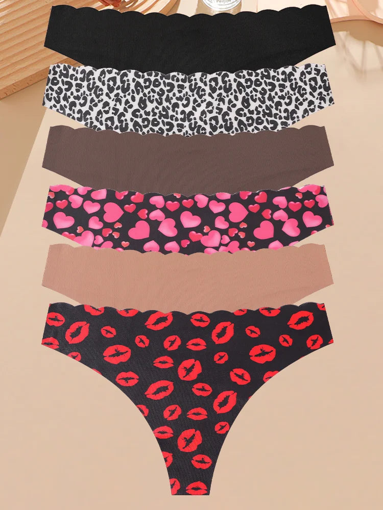 6PCS Seamless Hollow Heart Thong Set – Soft Breathable Hip-Covering Panties for Women