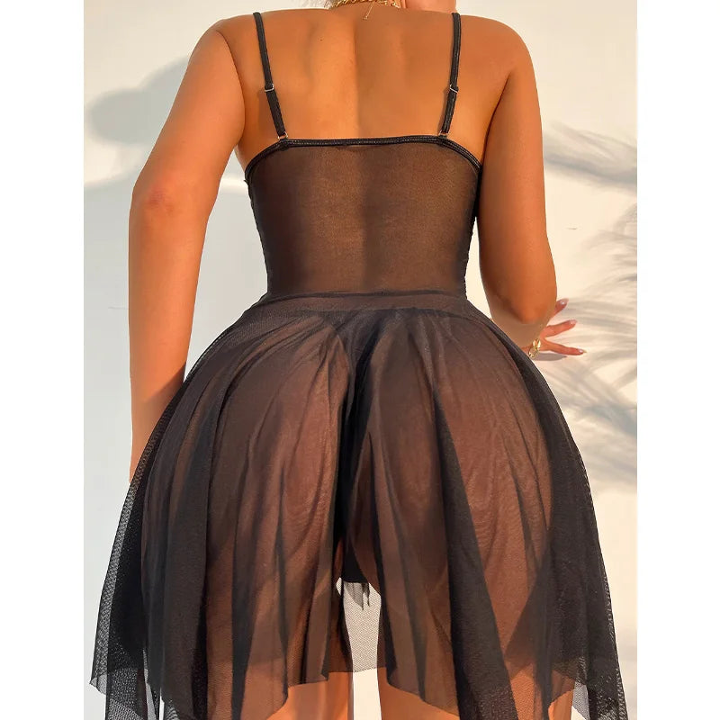 Summer Fantasia Sheer Lace Suspender Babydoll Corset Chemise – Erotic Sleepwear