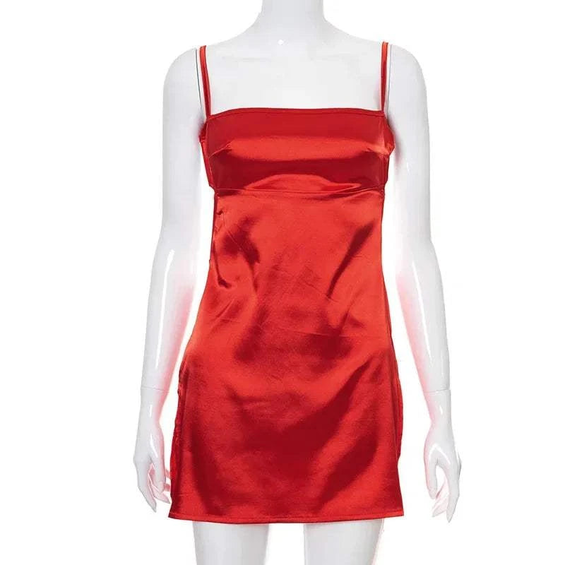 Sexy Satin Slip Backless Mini Dress Fashion Pajamas Women Summer Slit Bandage Elegant Dresses Home Casual Soft Nightdress Gothic