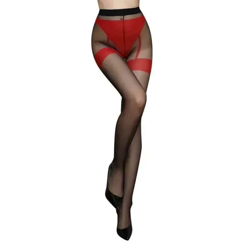Black Fishnet Thigh-High Stockings with Built-In Stripe Elastic Garter Belt – Sexy Sheer Tights