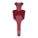 Solid Red Mesh Corset Bodysuit