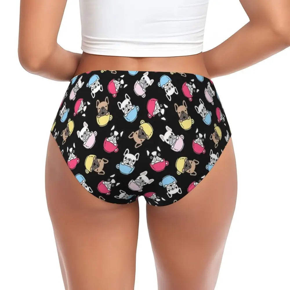 Custom Womens French Bulldog Christmas Santa Claus Brief Panties Female Stretch Underwear Underpants