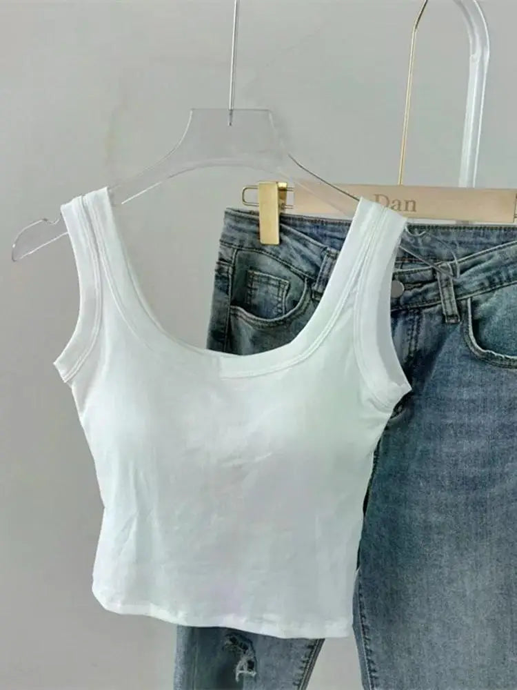 Women's Vest One-Piece No Steel Ring Cotton Chest Pad Wide Shoulder Sports Yoga Vest Underwear Black White Bra Tank Top Women