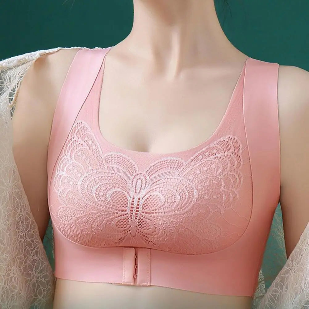 Front-Closure Wireless Posture Support Sports Bra – Breathable Cross-Back Comfort Underwear