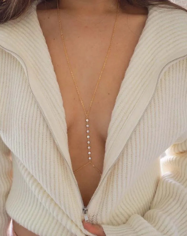 Stonefans Simple Body Chains Lingerie Rhinestone for Women Jewelry Party Sexy Chest Chain Accesorries Club Outfit 2024 Nightwear