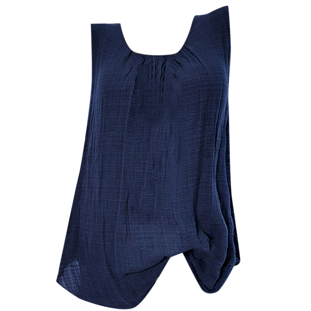 Plus Size Cotton Linen Sleeveless Baggy Tank Top – Casual U-Neck Summer Vest Blouse for Women