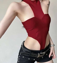 Solid Red Mesh Corset Bodysuit