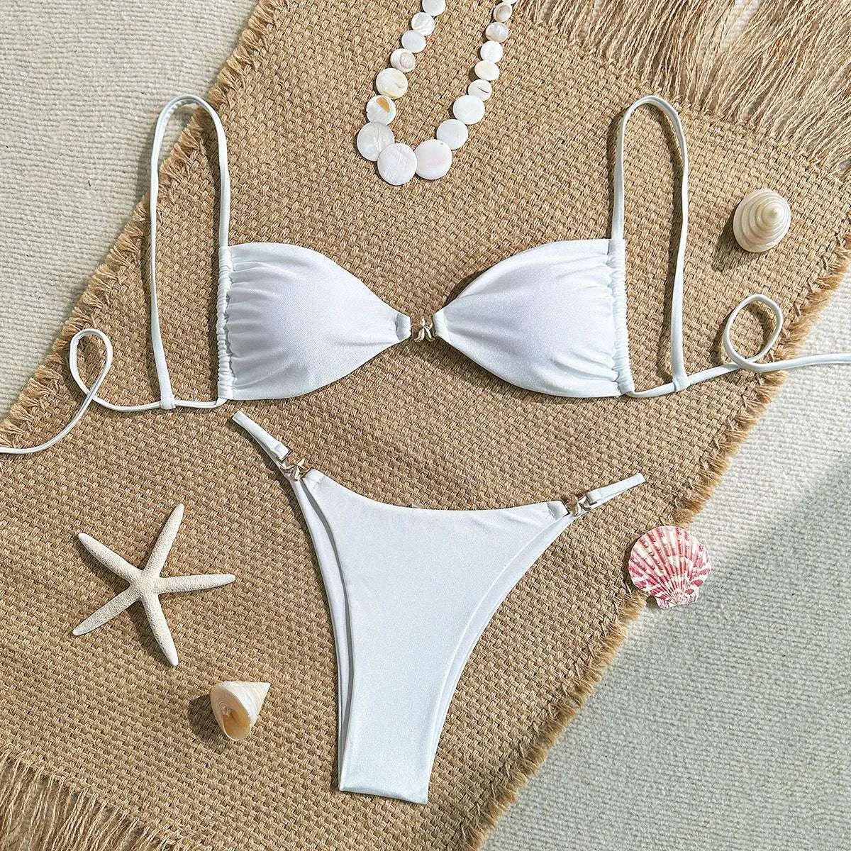 Sexy Triangle Mini Bikini Set Micro Thongs Solid Swimsuit Women Bathing Suit Biquini Bandage Beachwear Swimwear Thong Bikini