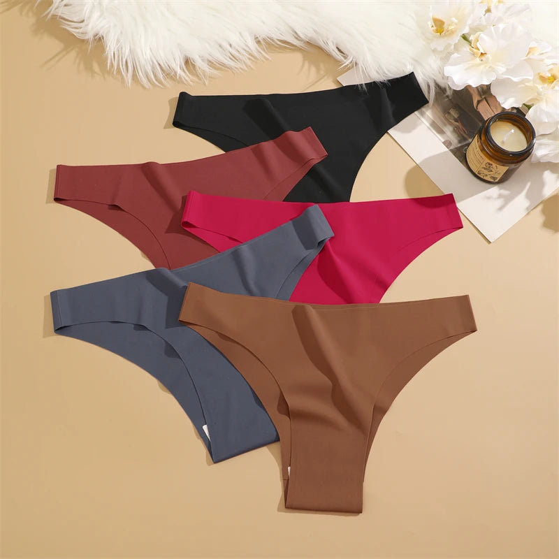 FINETOO 3Pcs Ultra-thin Seamless Silk Underwear Women's Panties Sexy Low-Waist Stretch Bikini Solid Color Briefs Lingerie XS-XXL