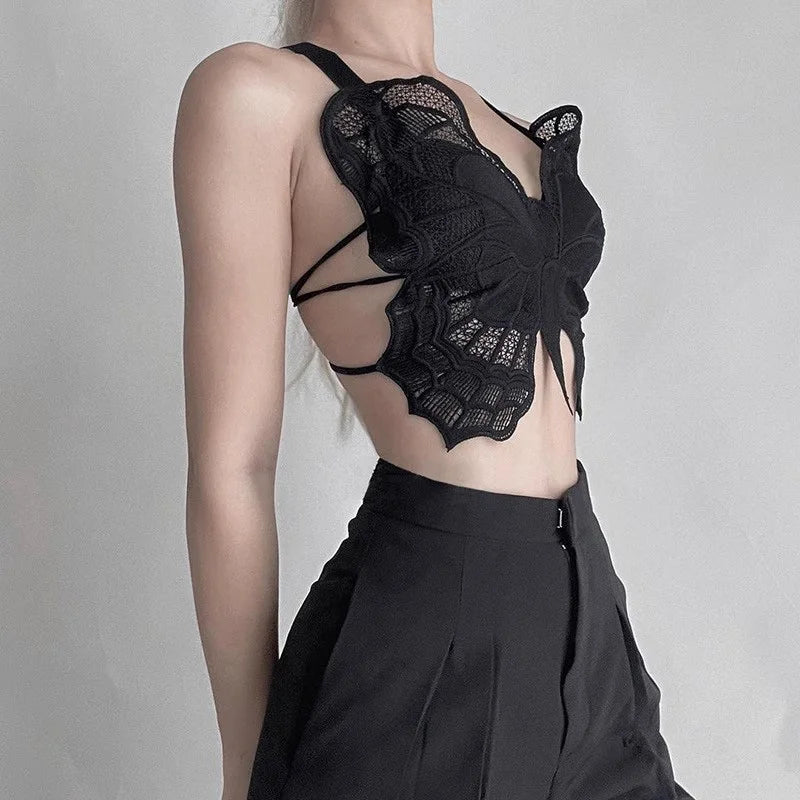 Summer Lace Butterfly Slim Sexy Exposed Navel Padded Camisole TankTop