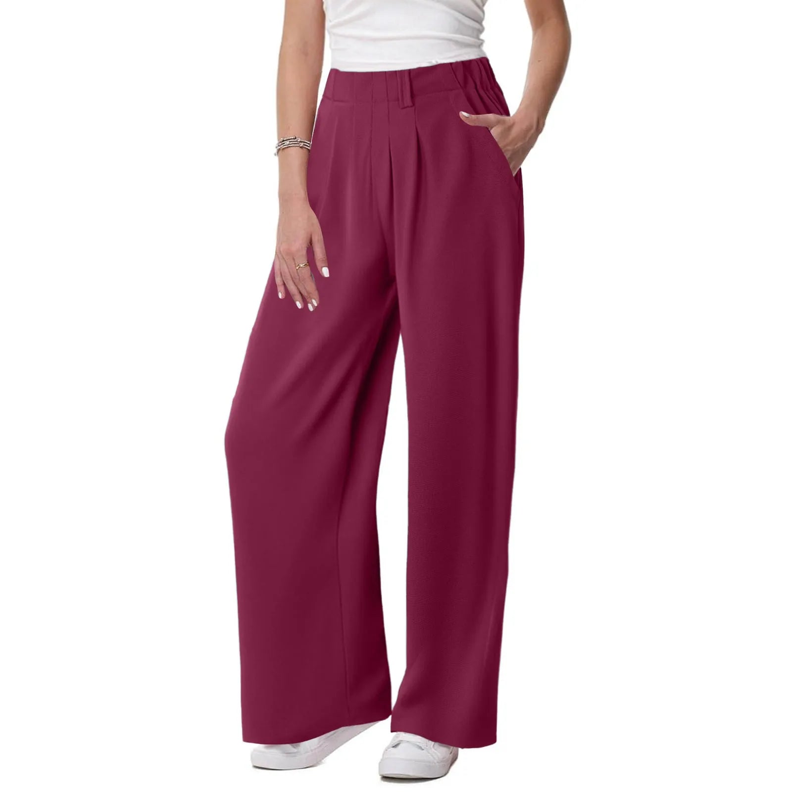 Womens Solid Color Straight Tube Loose Stretch Yoga Pants with Pockets Streetwear Waffle Palazzo Pants Women Joggers Baggy Pants