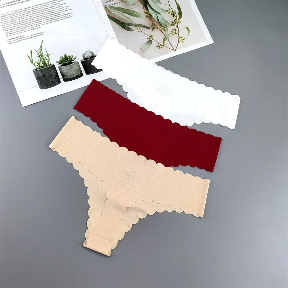 3 Pieces Seamless Thong Panties Pack Women Invisible Thread Ice Silk Sexy G-string Underwear Bikini Brief Plus Size