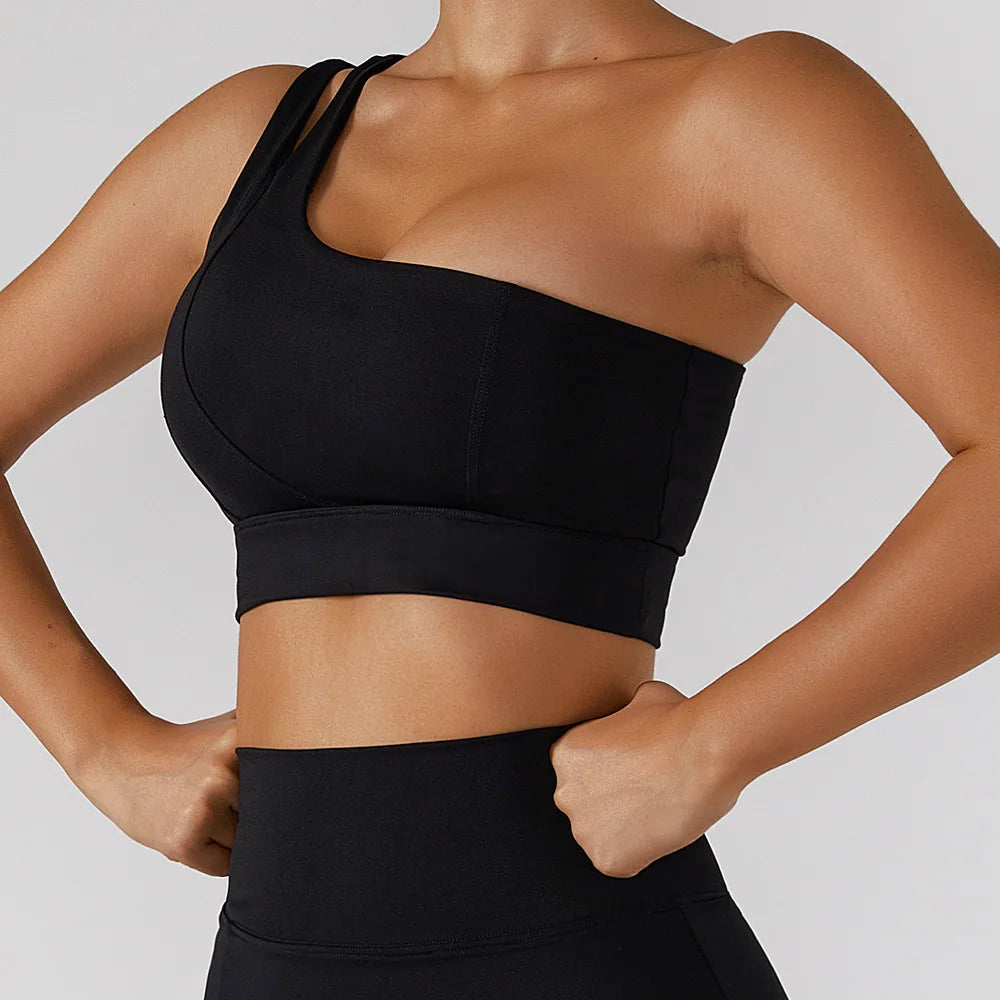 One-Shoulder Push-Up High-Impact Sports Bra – Sexy Gym & Running Vest