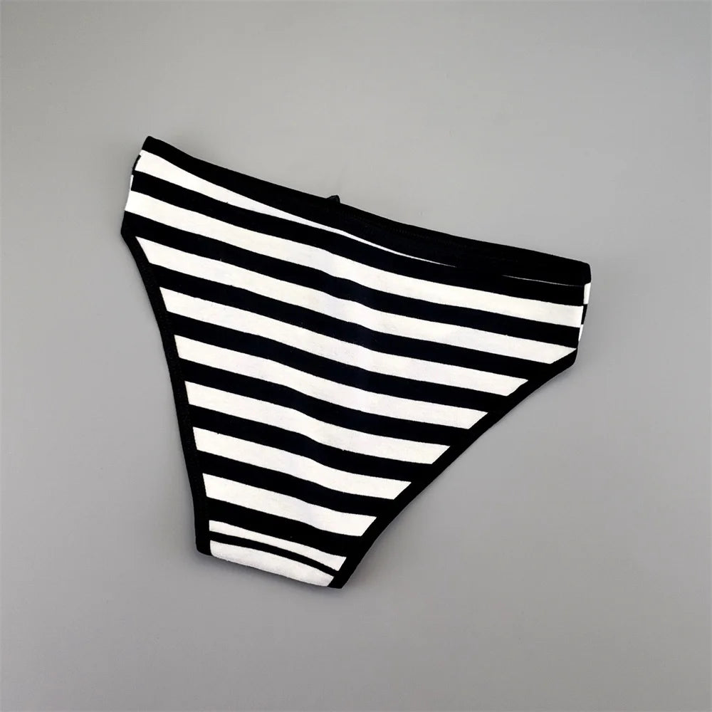 6PCS Women Cute Sexy Stripe Cotton Underwear Panties Bow Bikini Brief Lovely Girls Cotton Lingerie M/L/XL