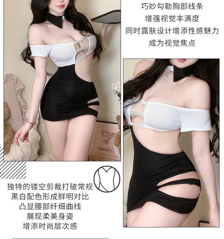 Sexy Strap Hollow Out Chest Secretary Tight Bag Hip Tank Mini Dress Pure Dress Elegant Sweet Korean Women 2025 New HI2D