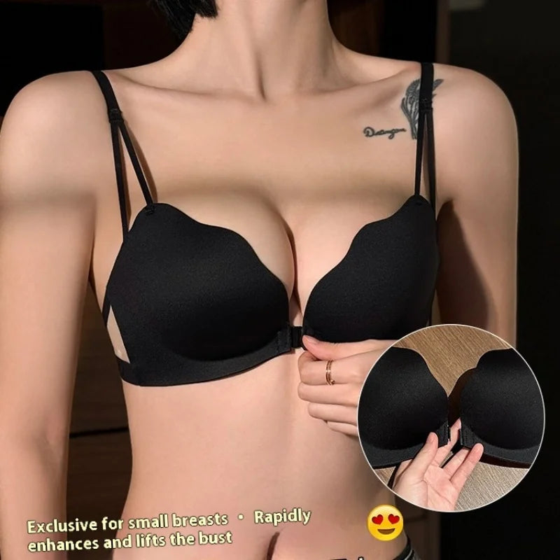 New Front Buckle Beautiful Back Underwear Women's Small Breasts Gathered Integrated Non-wired Breathable Non-marking Bra