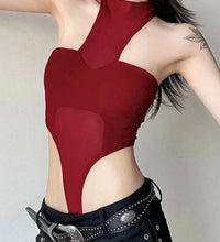 Solid Red Mesh Corset Bodysuit