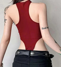 Solid Red Mesh Corset Bodysuit