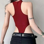 Solid Red Mesh Corset Bodysuit