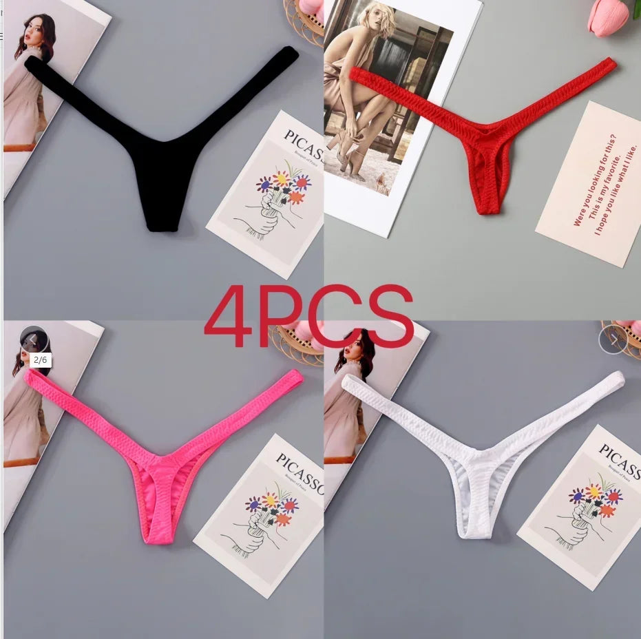 2/4pcs New Deep V Thong Women's Breathable  Line Sexy Hot Waist Mini Panties Bikini Bottom Thongs Female Panty Women Underwear