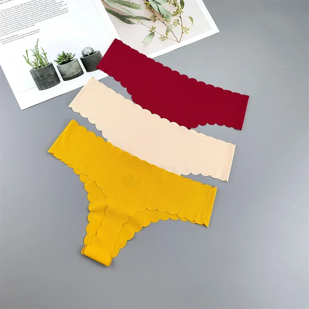 3 Pieces Seamless Thong Panties Pack Women Invisible Thread Ice Silk Sexy G-string Underwear Bikini Brief Plus Size