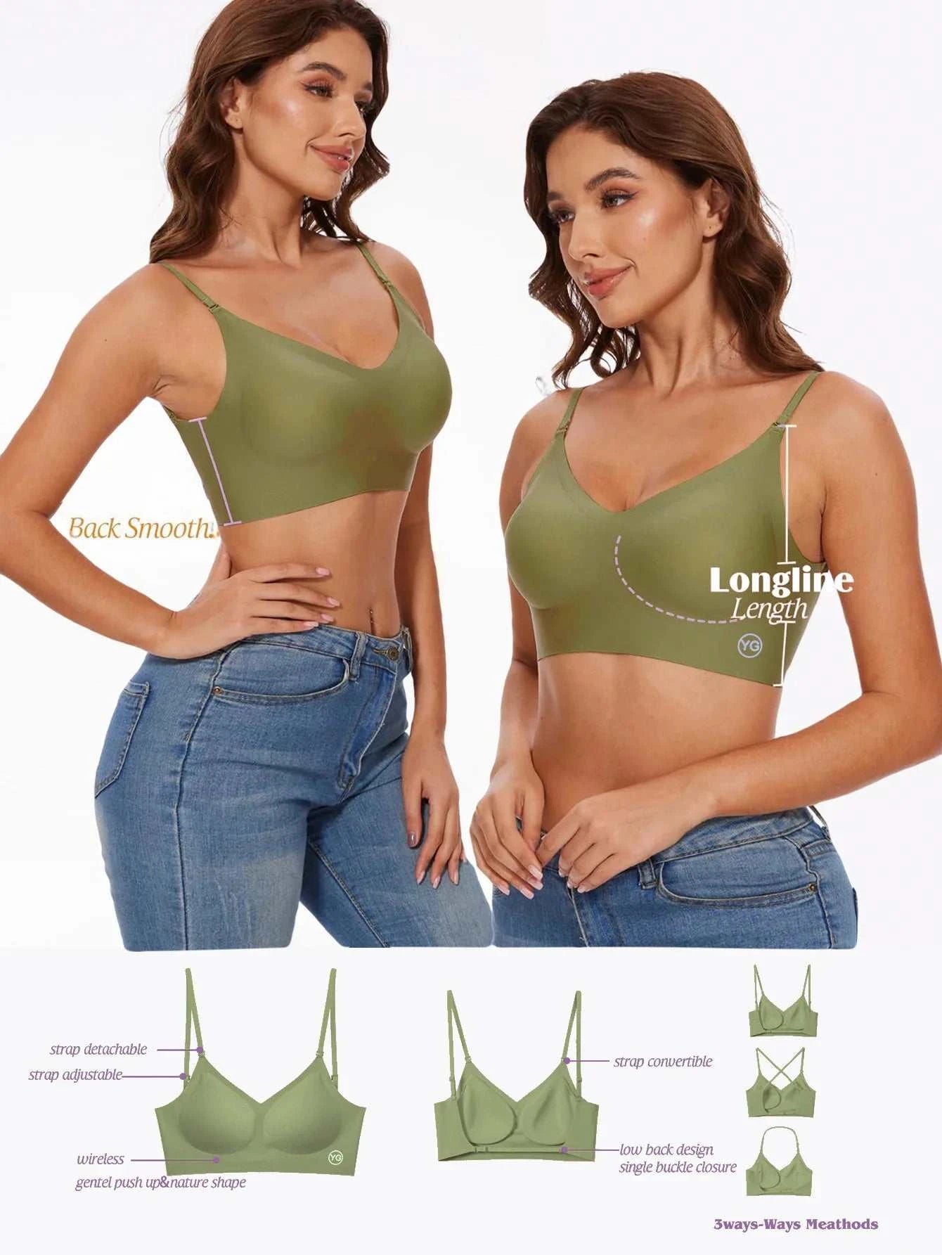 Women Invisible Bra Deep U Plunge Bras Backless Top for Dresses Sexy Lingerie with Transparent Strap Push Up Strapless Underwea