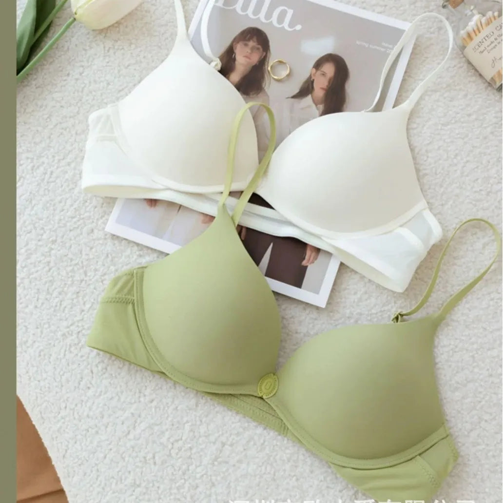 Women's Seamless Vest, Comfortable Gathering Side Folding Bra  Front-buttoned Underwear